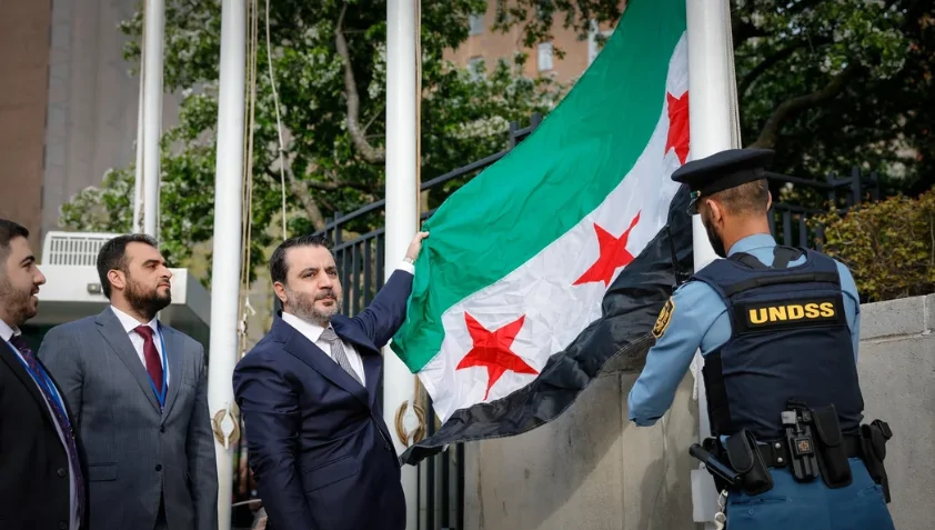 Syrian Flag Raised at Washington Embassy After 10 Years