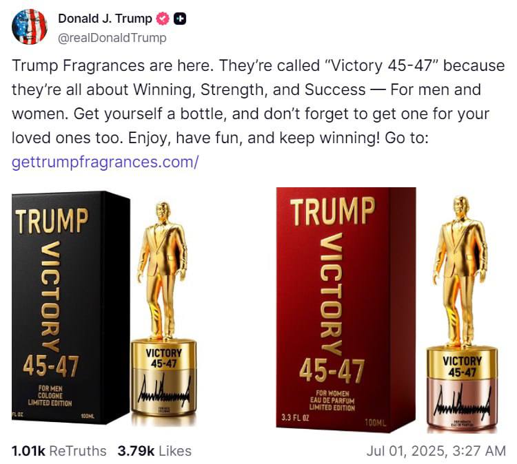 Donald Trump Launches "Victory 45-47" Perfume Line